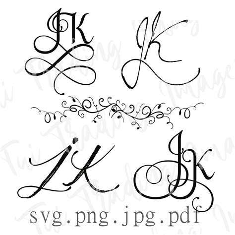 JK Monogram J K Logo Digital Letters Initials Clipart | Etsy