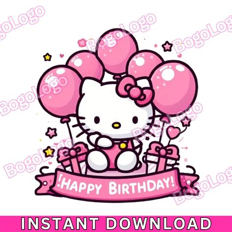 Hello Birthday Kitty PNG Birthday Celebration Pink Balloons Kitty ...