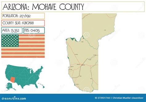 Map of Mohave County in Arizona, USA. Stock Vector - Illustration of ...