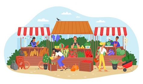 Premium Vector | Organic food farm market illustration. cartoon flat ...