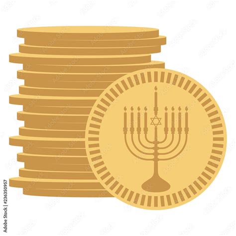 Hanukkah Gelt - Stack of chocolate coins wrapped in gold menorah design ...