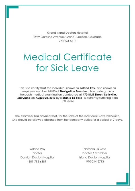 Medical Certificate for Sick Leave Template in PSD, InDesign, Illustrator, Pages, Word ...