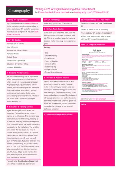 CV Cheat Sheet by AdriaSol - Download free from Cheatography - Cheatography.com: Cheat Sheets ...