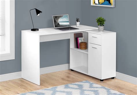 46" White Compact L-Shaped Office Desk | L shaped desk, Desk storage, Desk