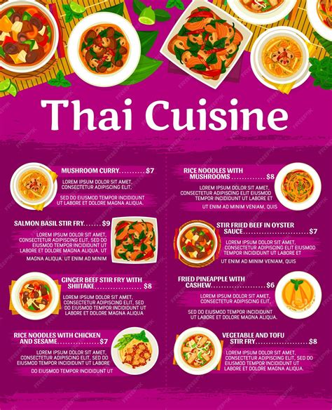 Premium Vector | Thai cuisine restaurant menu page vector template