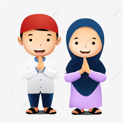 Cartoon Cute Muslim Son And Daughter, Muslim Boy, Kids Cartoon, Muslim ...