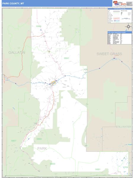 Park County, Montana Zip Code Wall Map | Maps.com.com