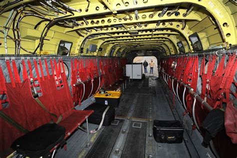 An interior view shows the first of two Boeing CH-47D Chinook helicopters to be released from ...