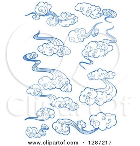 Clipart of Swirly Blue Clouds and Wind Designs - Royalty Free Vector Illustration by Vector ...