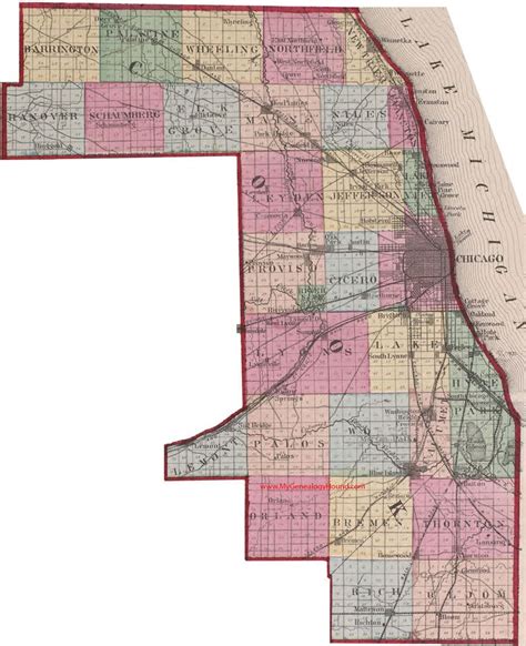 Cook County, Illinois 1870 Map | Cook county, Illinois, Ancestry map