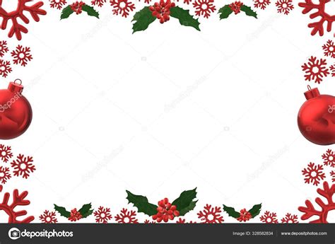 Christmas Card Background Red Snowflakes Frame Border New Year Stock ...