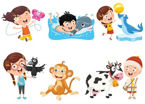 Children And Cartoon Animals 2816749 Vector Art at Vecteezy