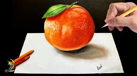 Very Easy ..!! How to draw an orange | Realistic orange drawing | 3d ...