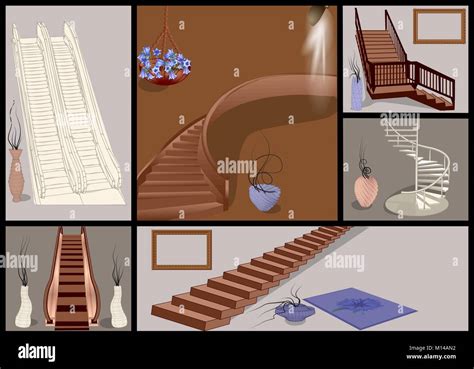 stairs and vases set. escalator and stairs with decor Stock Vector Image & Art - Alamy