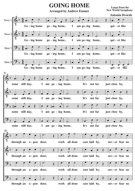 Going Home A Cappella TTBB Sheet Music | Antonin Dvorak | TTBB Choir