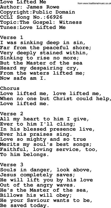 Most Popular Church Hymns and Songs: Love Lifted Me - Lyrics, PPTX and PDF