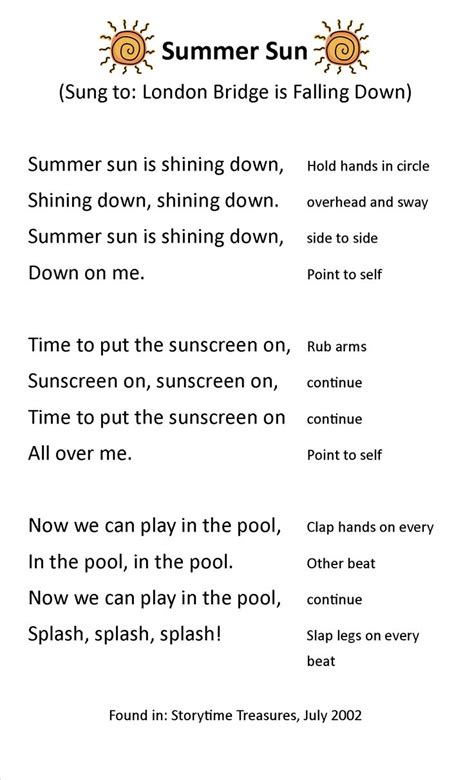 Summer Sun song | Kindergarten songs, Preschool songs, Classroom songs