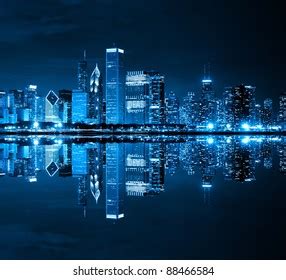 Financial District Night View Chicago Stock Illustration 88466584 ...