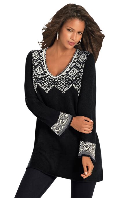 Roaman's - Roaman's Women's Plus Size Fit-And-Flare Tunic Sweater Sweater - Walmart.com ...