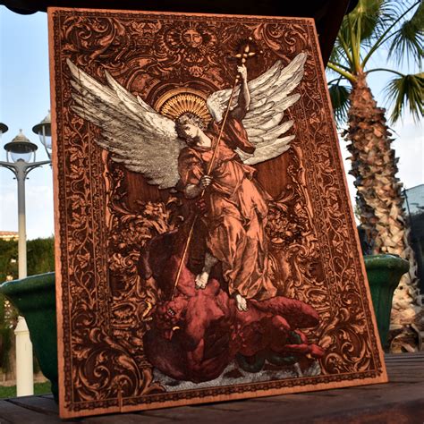 St Michael The Archangel Wood Icon Religious Baptism Confirmation Gift ...