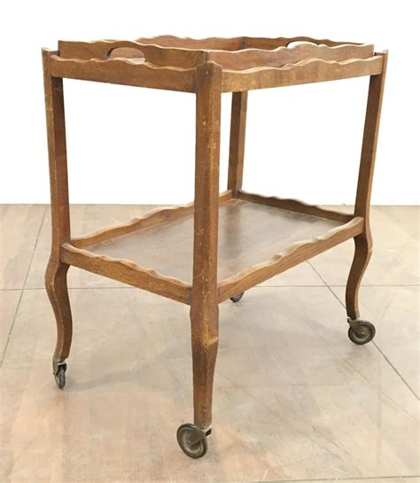 Lot - Vintage Traditional Oak Serving Cart On Casters