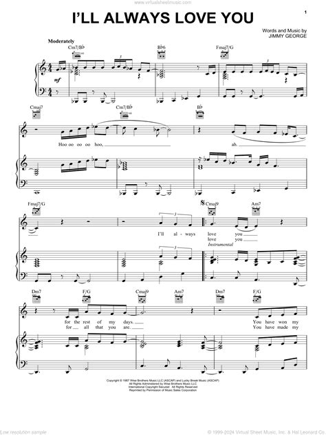 I'll Always Love You sheet music for voice, piano or guitar (PDF)