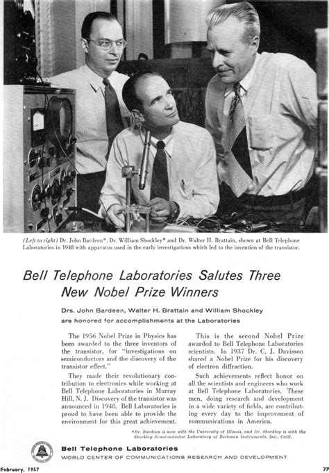 Bell Telephone Laboratories Salutes Three New Nobel Prize Winners ...