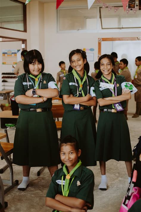 Girls in their Green School Uniforms · Free Stock Photo