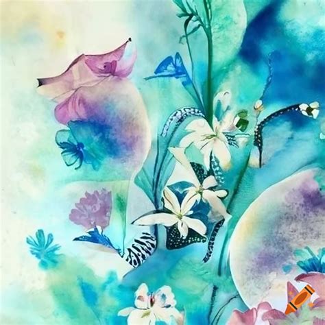 Vibrant floral stickers with blue, silver, teal butterflies and lily of the valley on Craiyon