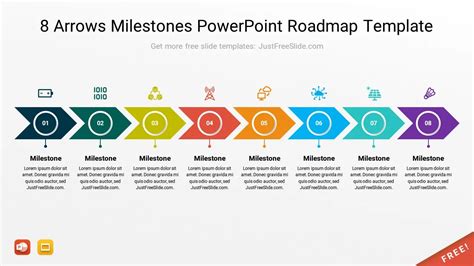 8 Arrows Milestones PowerPoint Roadmap Template (13 Slides) | Just Free Slide