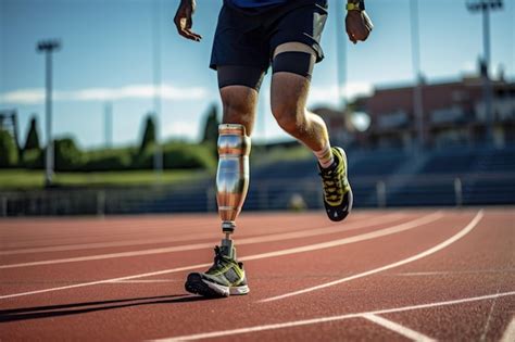 Advanced sports prosthetic leg on a race track created with generative ...