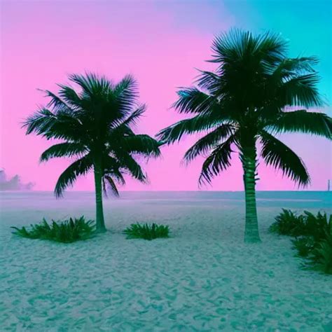 palm trees on the beach, fog, pink-blue-green light, | Stable Diffusion ...