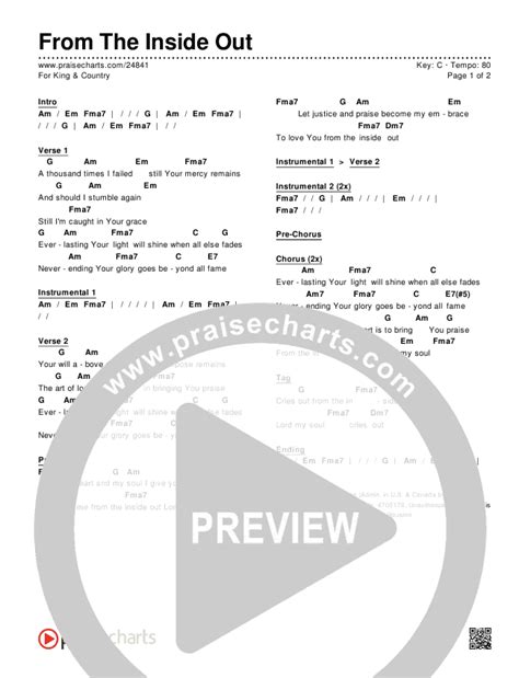 From The Inside Out Chords PDF (for KING & COUNTRY) - PraiseCharts