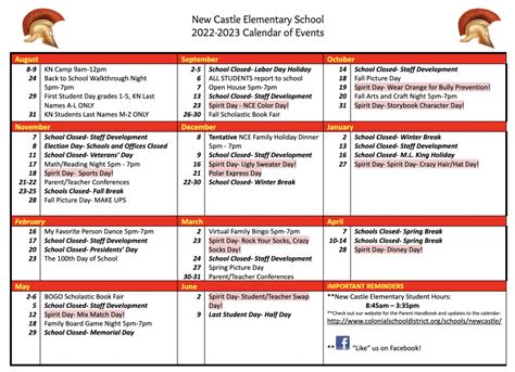 Calendar | New Castle Elementary School