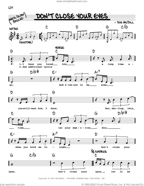 Don't Close Your Eyes sheet music (real book with lyrics) (PDF)