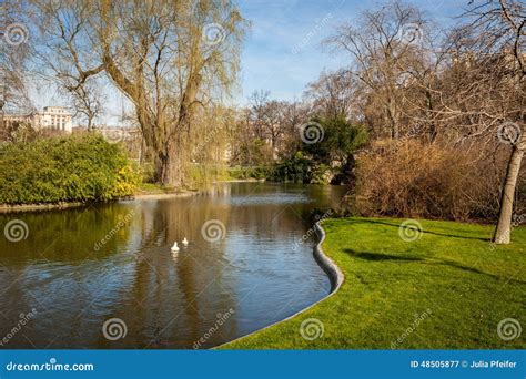 Tranquil Park with a Pond and Wildflowers Stock Image - Image of buildings, habitat: 48505877