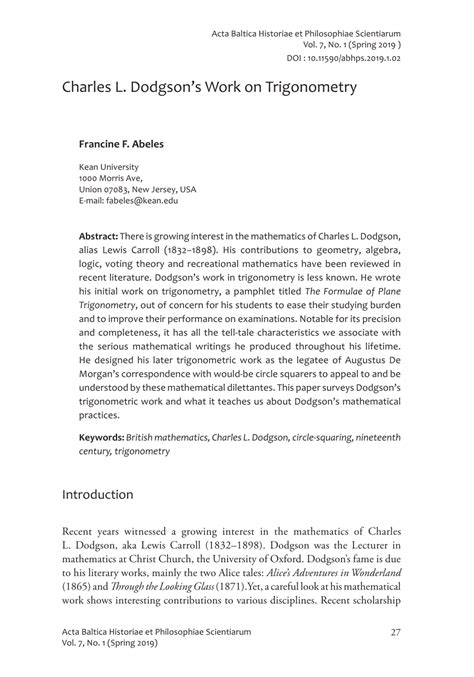 (PDF) Charles L. Dodgson’s Work on Trigonometry