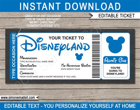 Surprise Trip to Disneyland Ticket Template | Printable Disney Trip Reveal Gift