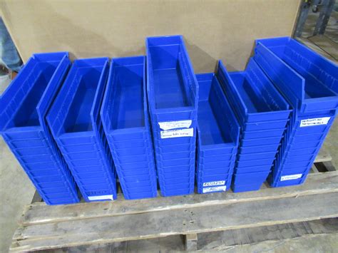 Large Lot of Uline Blue Plastic Bins in 2 Sizes