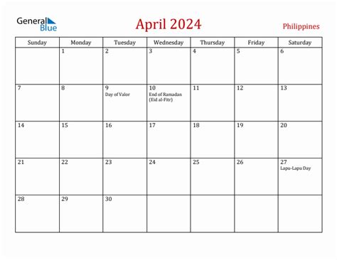 2024 April Calendar With Holidays Philippines Calendar - July Calendar 2024