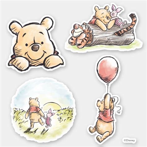 Classic Winnie the Pooh Illustrated Sticker | Zazzle | Winnie the pooh ...