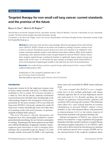 (PDF) Targeted therapy for non-small cell lung cancer: current standards and the promise of the ...