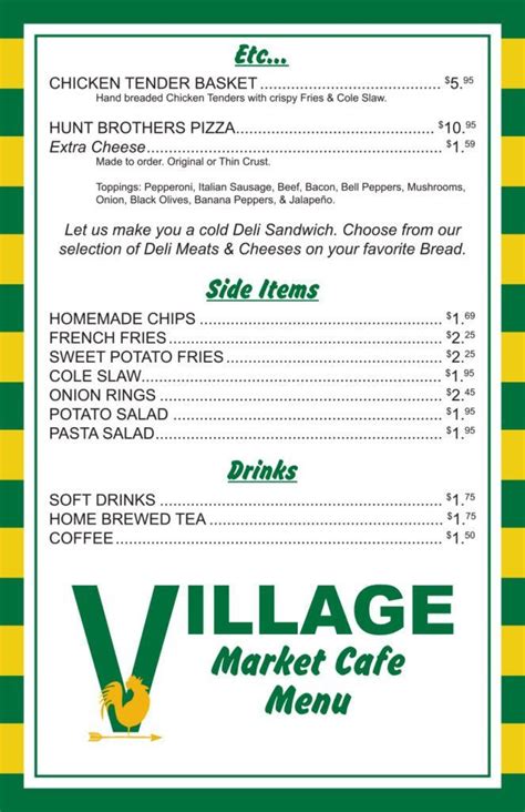 Village Market & Cafe - Cafe Menu