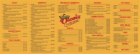 Memorial Blvd Menu - Oscar's Taco Shop