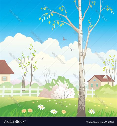 Spring village Royalty Free Vector Image - VectorStock