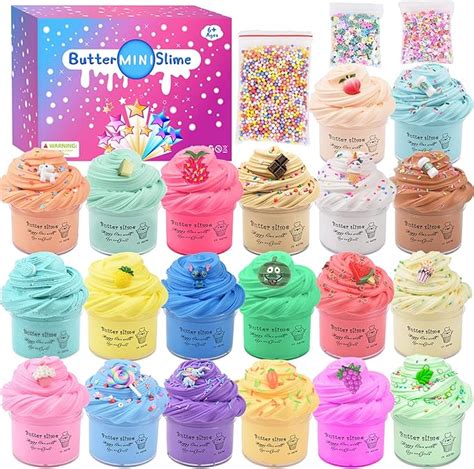 Fluffy Slime Kit with 20 Pack Mini Butter, Scented Unicorn, Latte, Ice ...