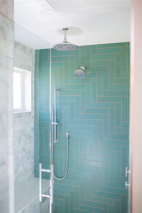 Pattern Play: Herringbone Tile Pattern Is Here to Stay | Herringbone shower tile, Shower tile ...