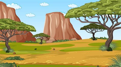 African forest landscape scene with many trees 2611367 Vector Art at ...