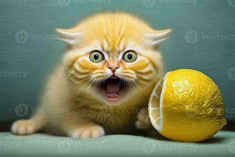 amarillo gato es un limón gracioso y loco gatito ilustración generativo ...