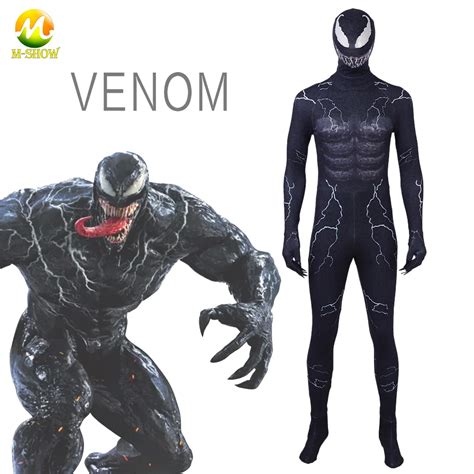 New 2018 Venom Symbiote Spiderman Costume Movie Venom Cosplay Marvel Black Zentai jumpsuit ...